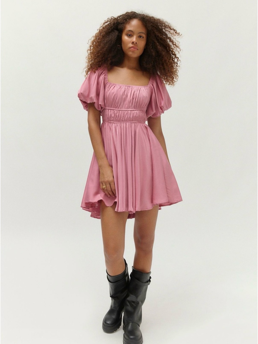 UO Kiss the Sky Pink Mini Princess dress with puffy sleeves